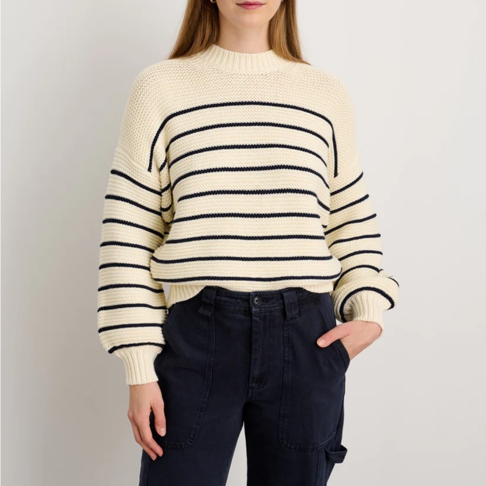 Alex Mill button back sweater in cream & dark navy